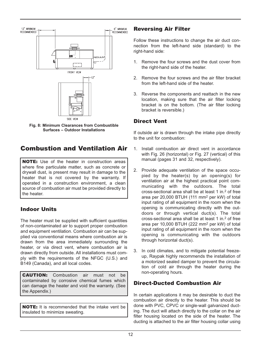 Combustion and ventilation air | Raypak 302B-902B User Manual | Page 12 / 60