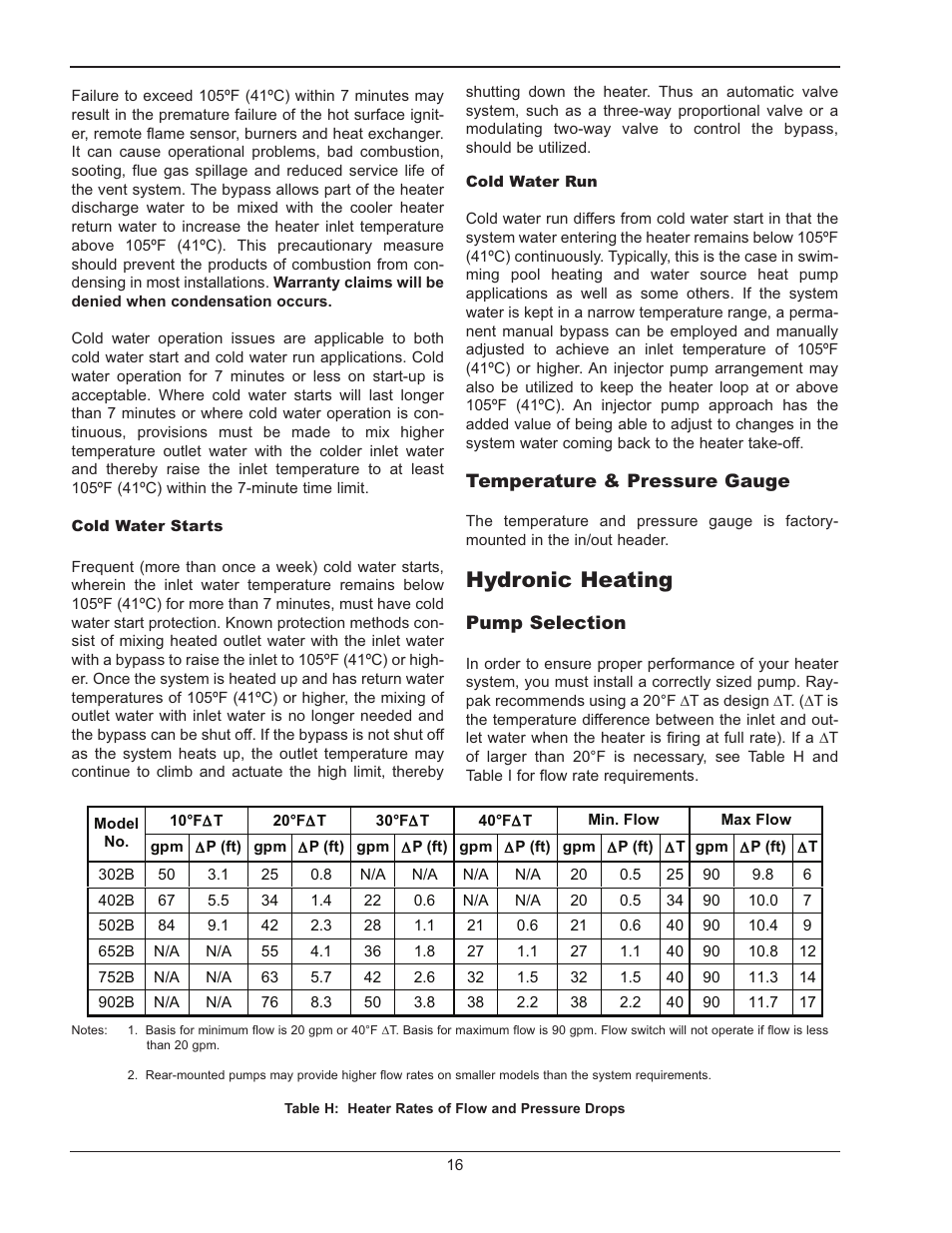 Hydronic heating | Raypak 302B-902B User Manual | Page 16 / 60