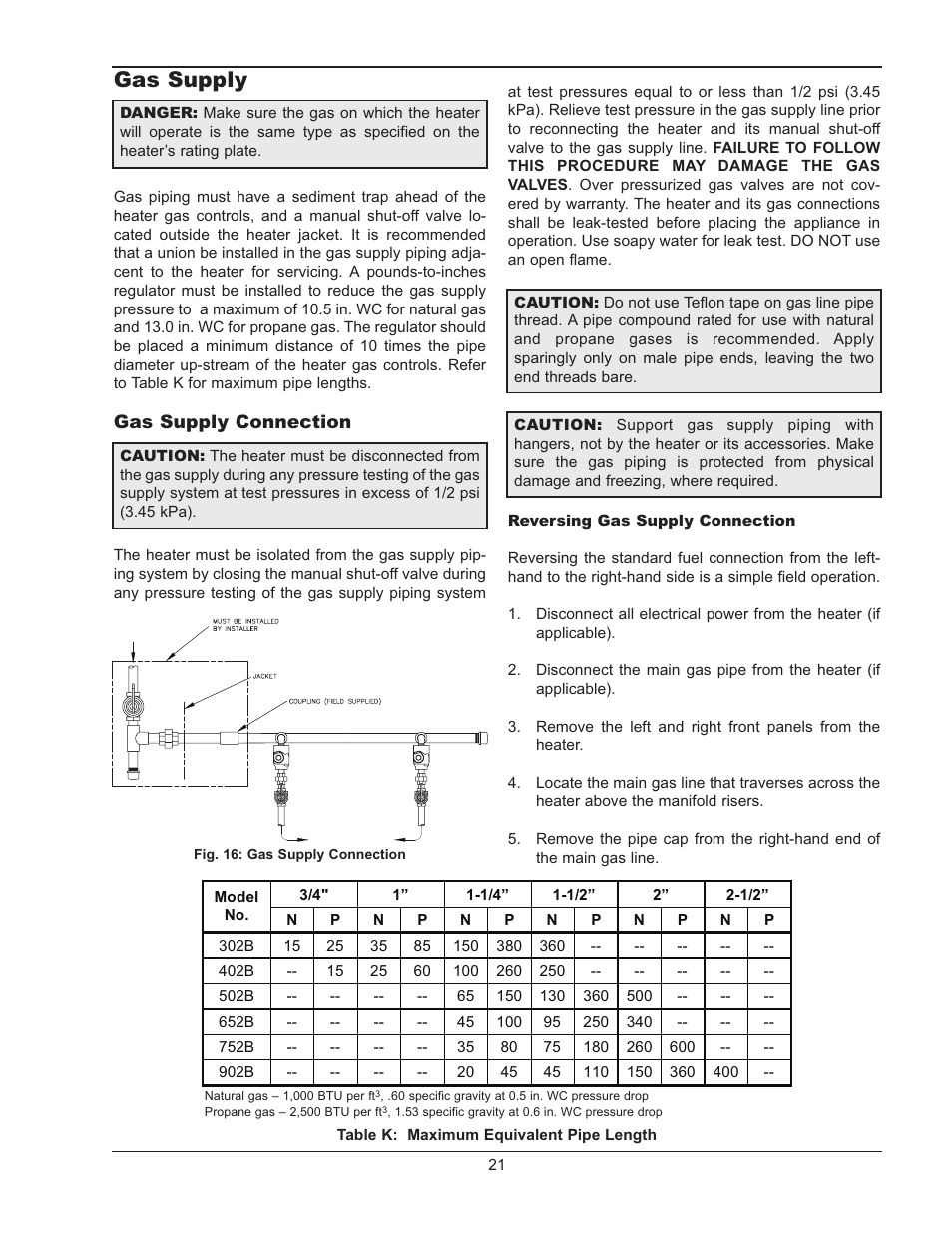 Gas supply | Raypak 302B-902B User Manual | Page 21 / 60
