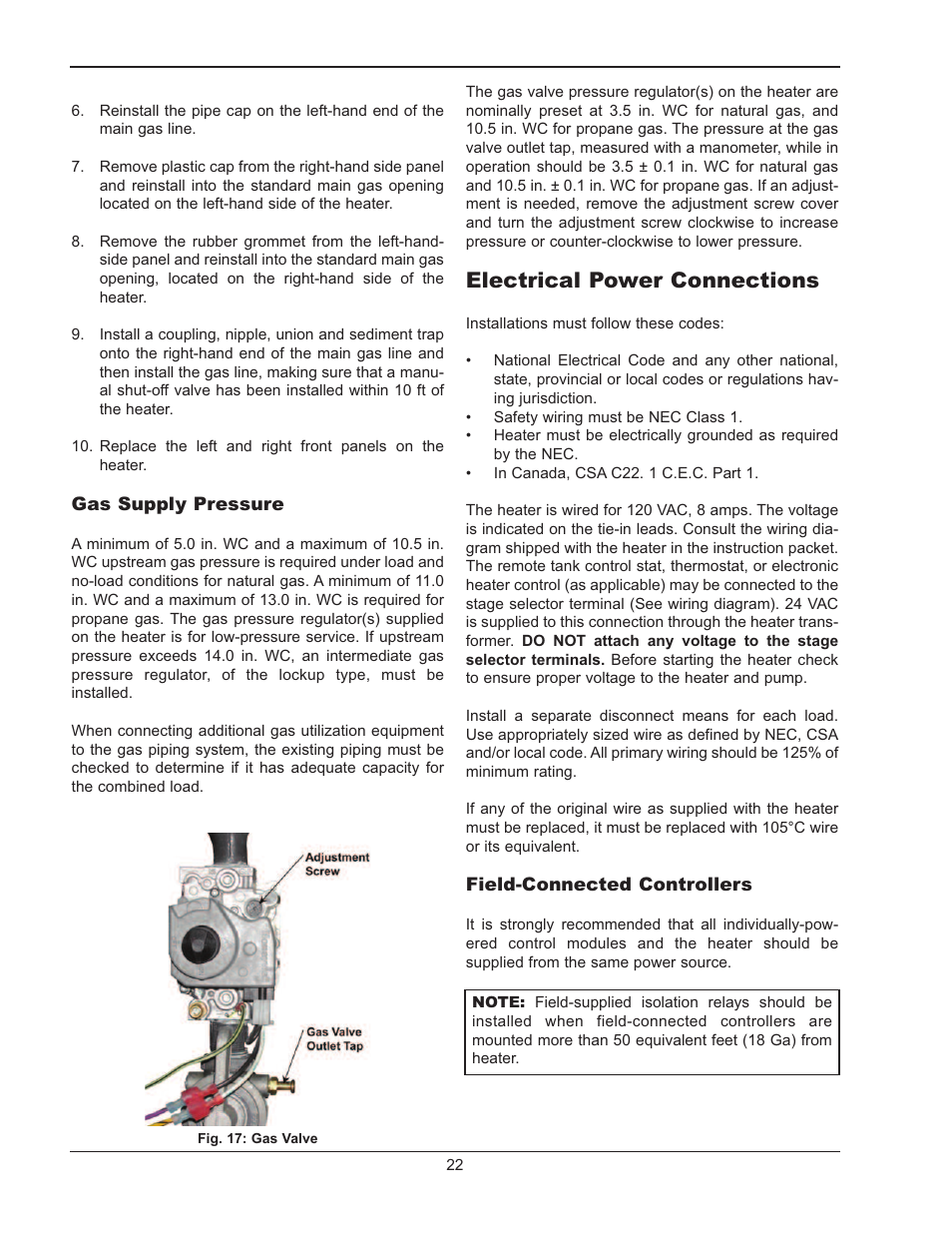 Electrical power connections | Raypak 302B-902B User Manual | Page 22 / 60