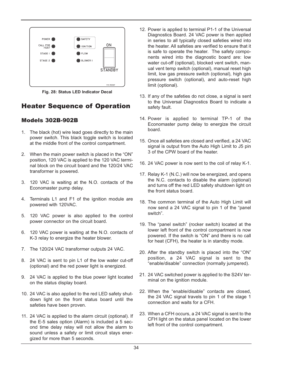 Heater sequence of operations, Heater sequence of operation | Raypak 302B-902B User Manual | Page 34 / 60