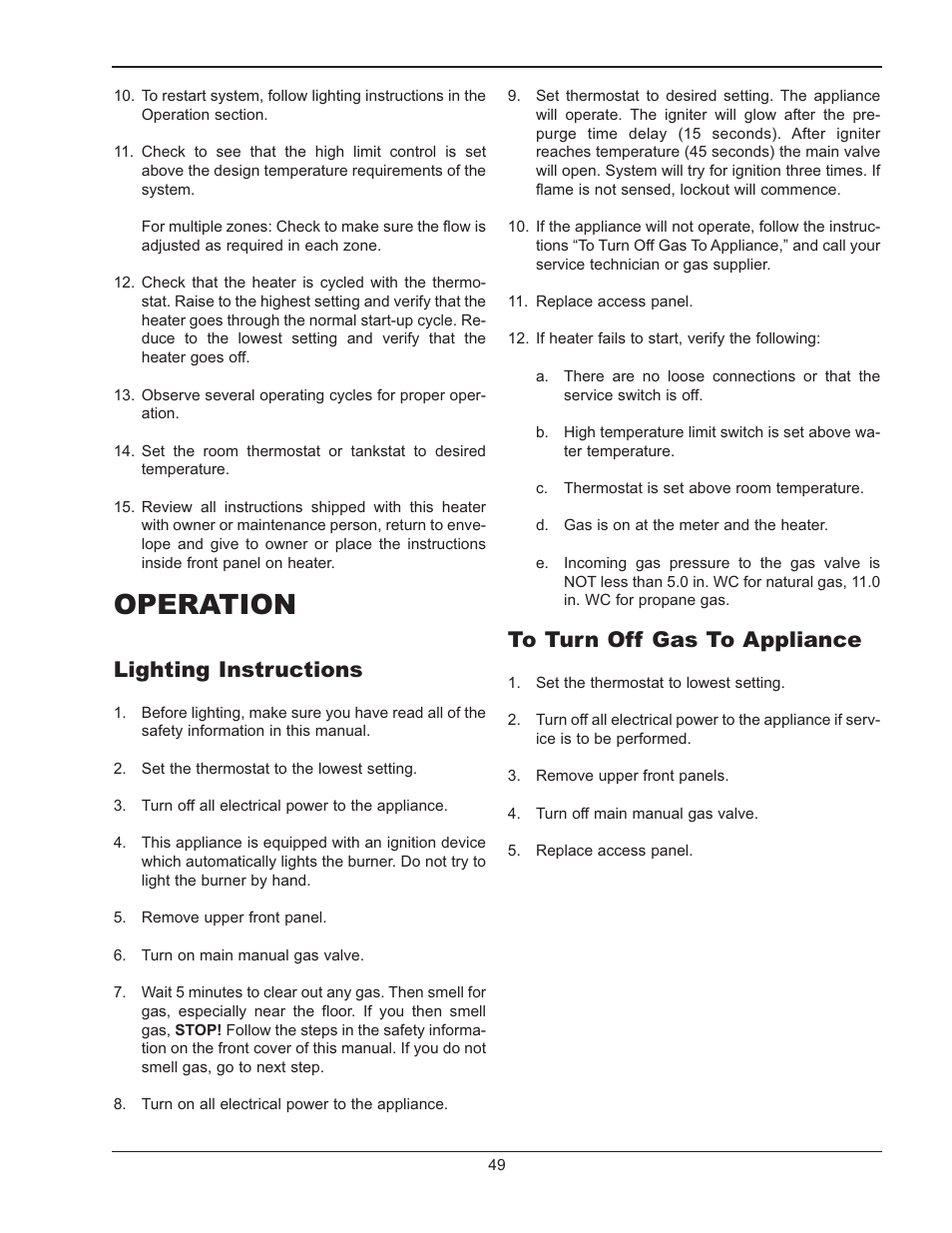 Operation, Lighting instructions | Raypak 302B-902B User Manual | Page 49 / 60