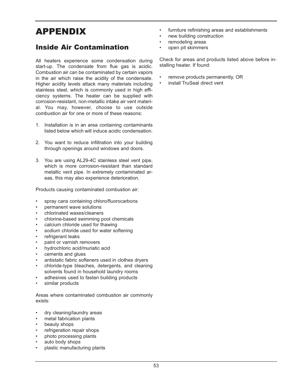 Appendix, Inside air contamination | Raypak 302B-902B User Manual | Page 53 / 60