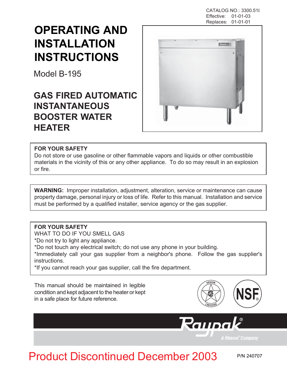 Raypak B-195 User Manual | 23 pages