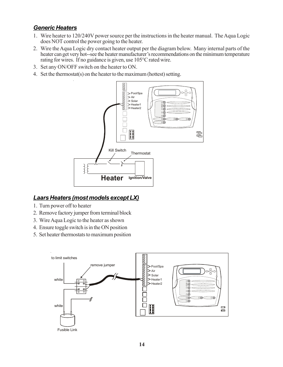 Heater, Generic heaters, Laars heaters (most models except lx) | Raypak PS-4 PS-8 User Manual | Page 17 / 32