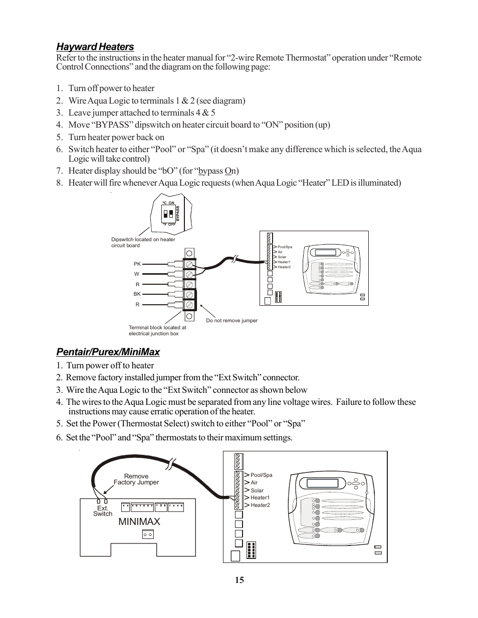 Hayward heaters, Pentair/purex/minimax, Minimax | Raypak PS-4 PS-8 User Manual | Page 18 / 32