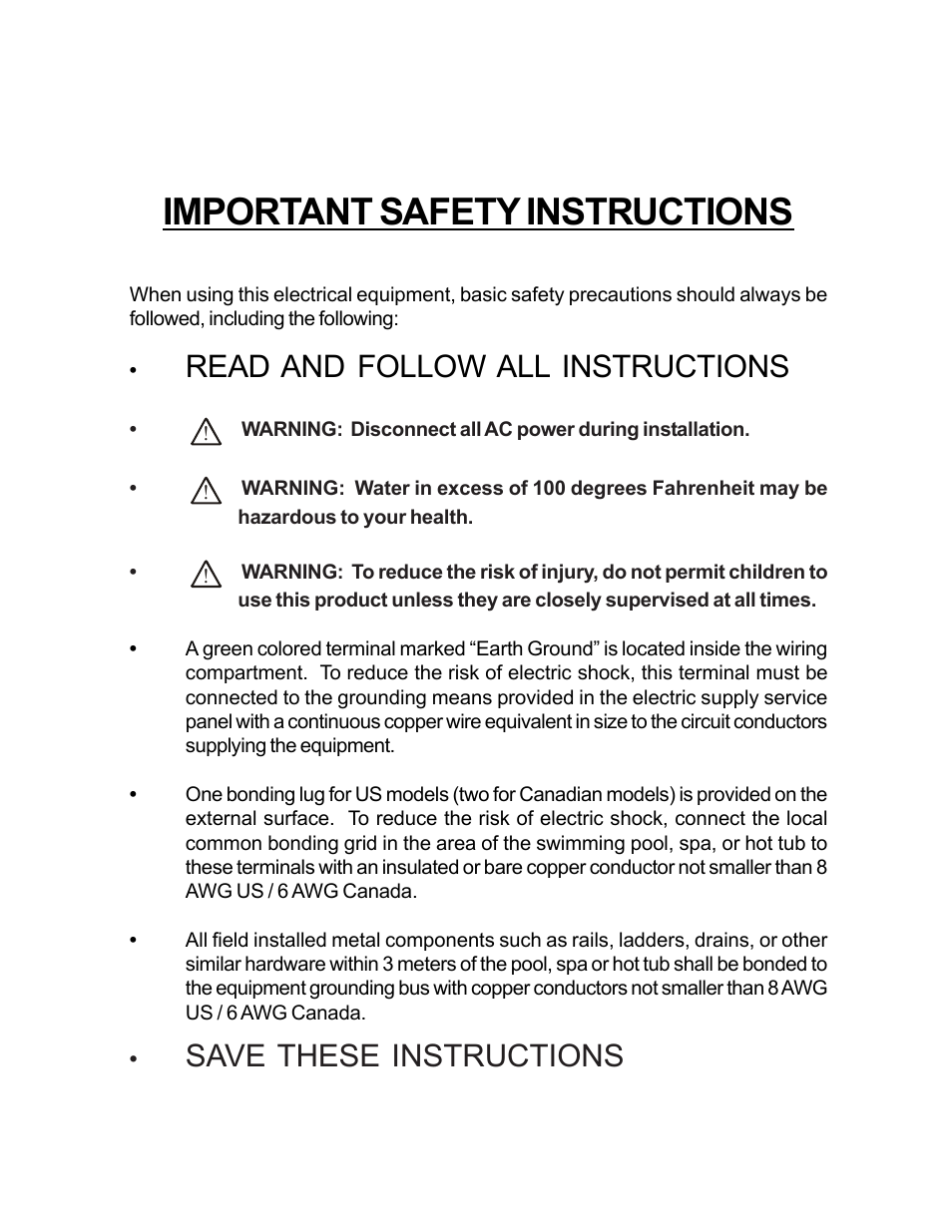 Important safety instructions, Read and follow all instructions, Save these instructions | Raypak PS-4 PS-8 User Manual | Page 2 / 32