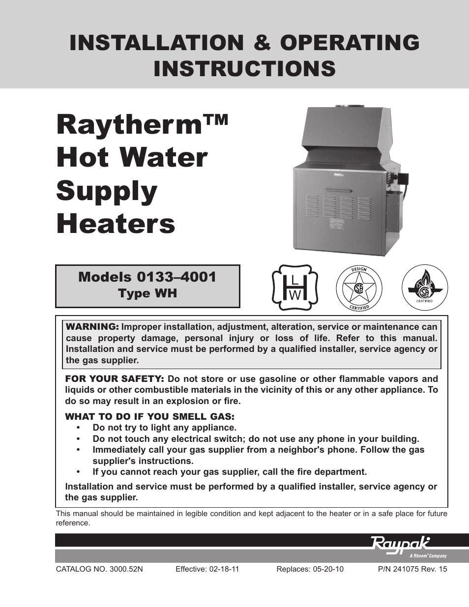 Raypak 1334001 User Manual | 52 pages