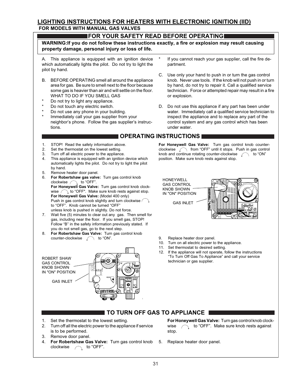 For your safety read before operating, Operating instructions | Raypak 1334001 User Manual | Page 31 / 52