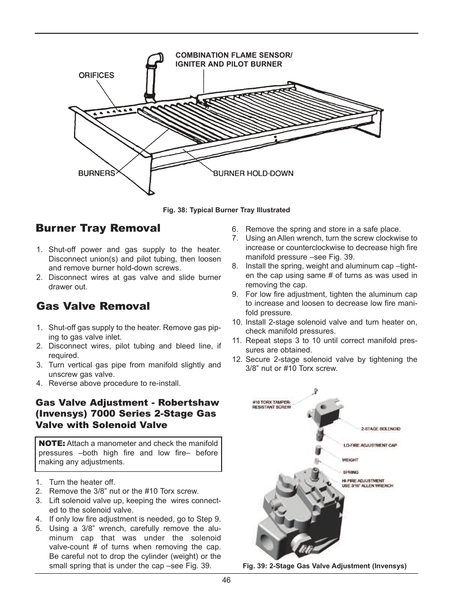 Heat exchanger re-assembly, Combustion chamber removal, Control well replacement | Tube replacement, Burner tray removal, Gas valve removal | Raypak 1334001 User Manual | Page 46 / 52