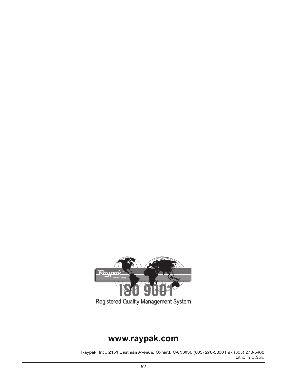 Raypak 1334001 User Manual | Page 52 / 52
