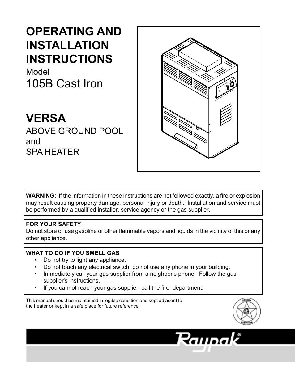 Raypak 105B User Manual | 31 pages