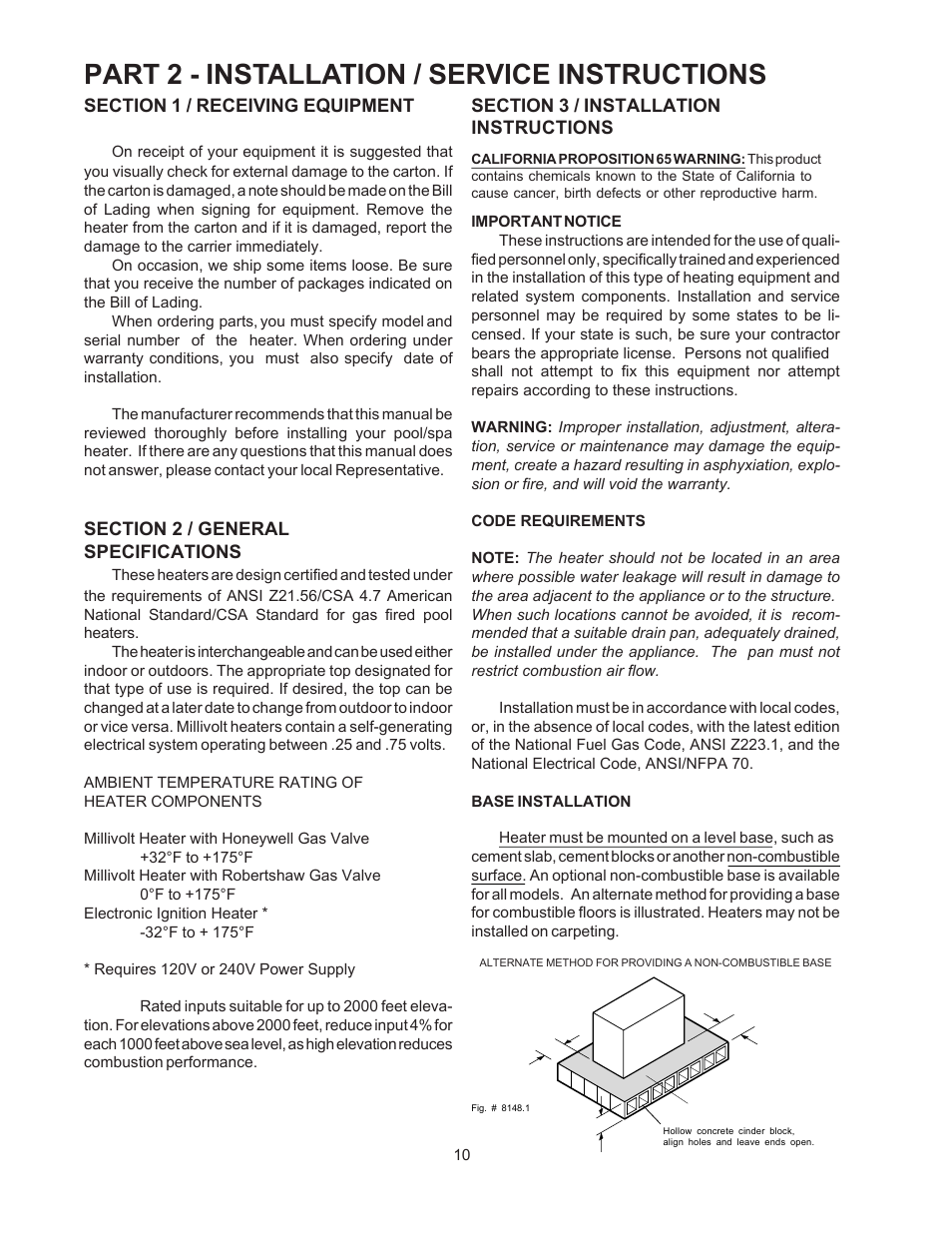 Part 2 - installation / service instructions | Raypak 155C User Manual | Page 10 / 34