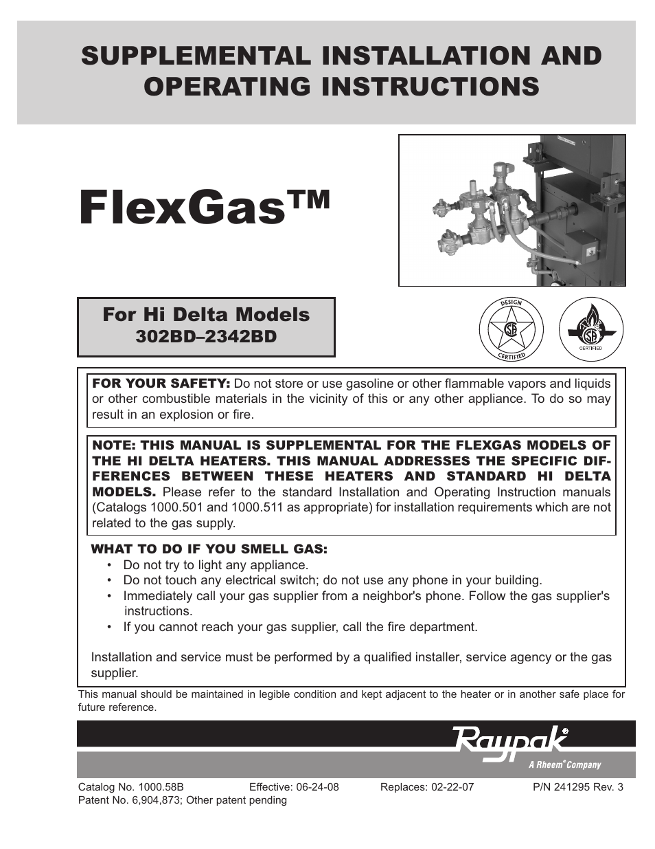 Raypak FlexGas 302BD-2342BD User Manual | 12 pages