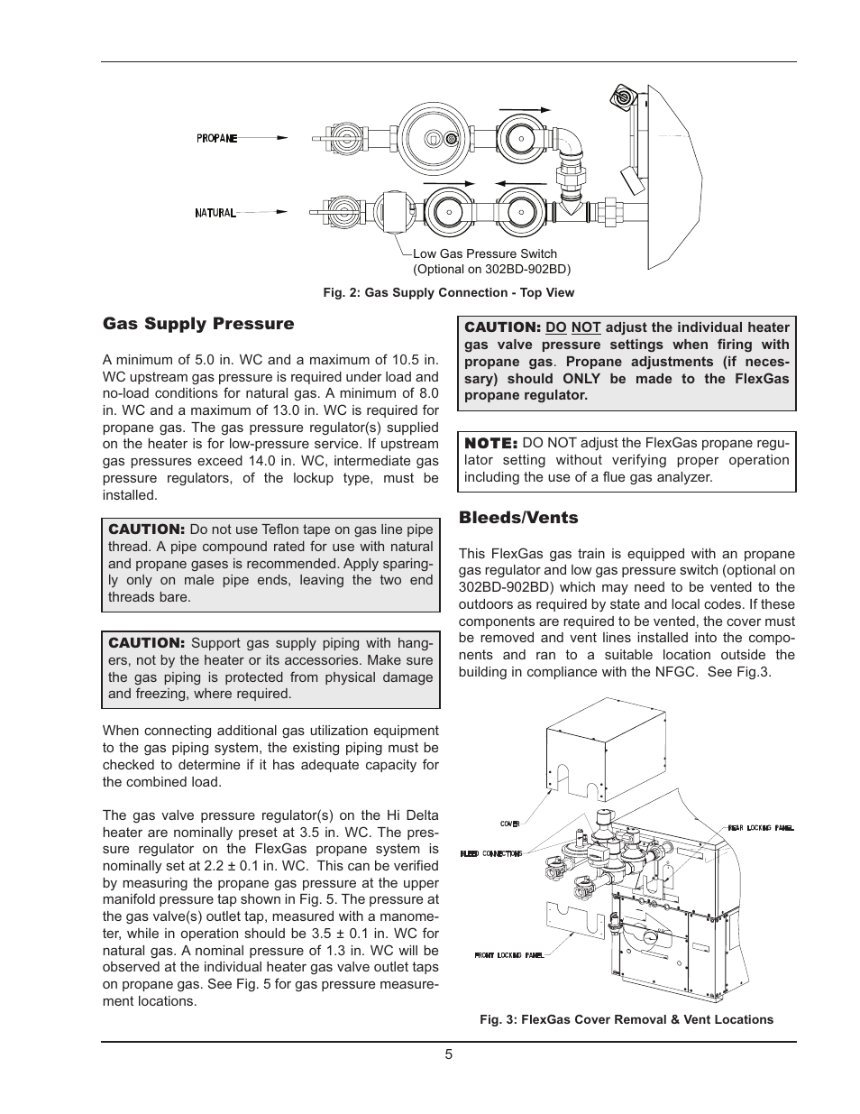 Gas supply pressure, Bleeds/vents | Raypak FlexGas 302BD-2342BD User Manual | Page 5 / 12
