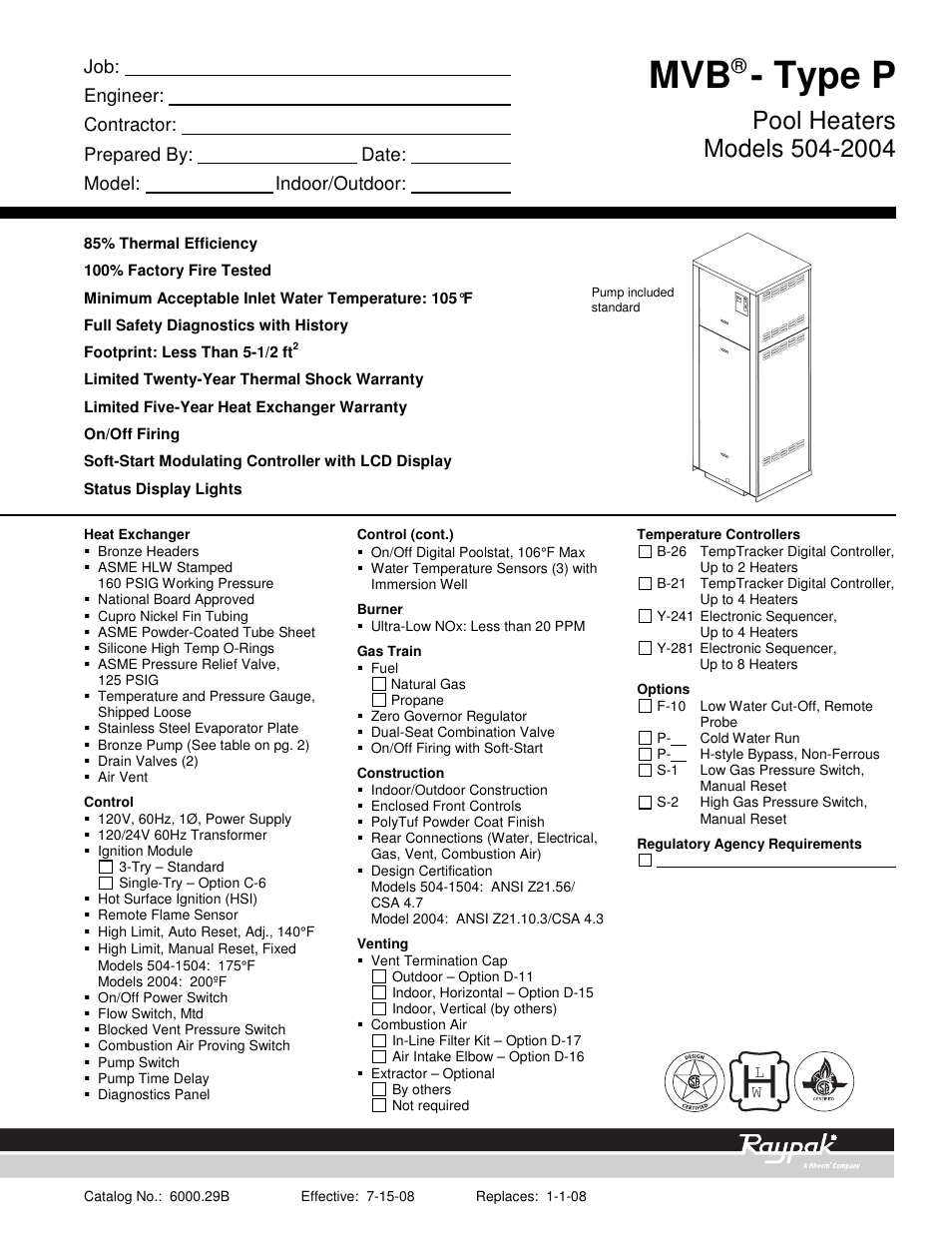 Raypak MVB TYPE B 504-2004 User Manual | 2 pages