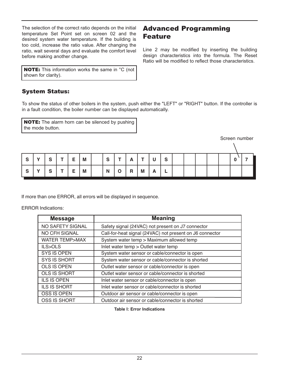 Advanced programming feature | Raypak LONMARK Y-200 User Manual | Page 22 / 40