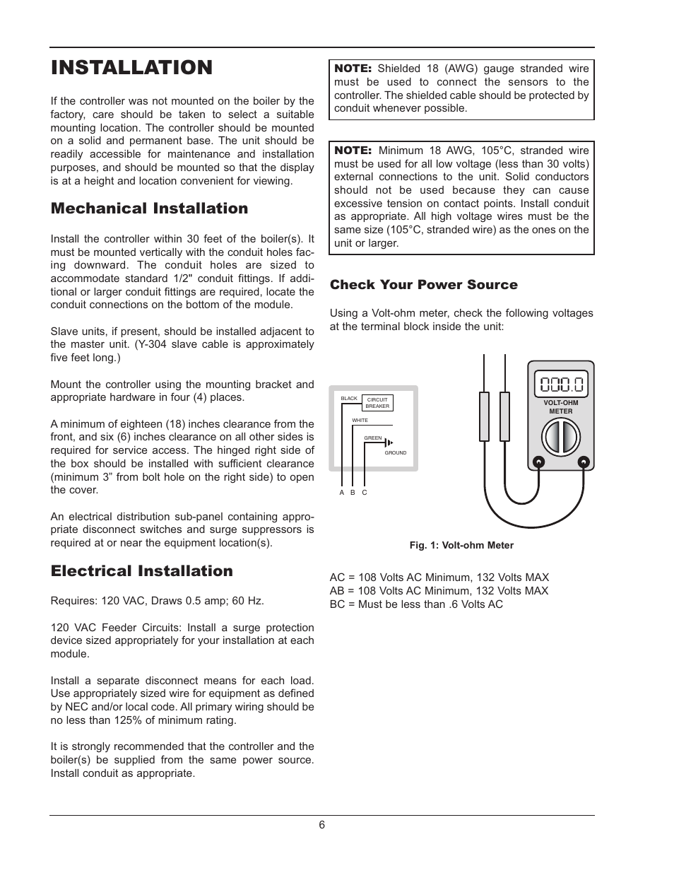 Installation, Mechanical installation, Electrical installation | Check your power source | Raypak LONMARK Y-200 User Manual | Page 6 / 40