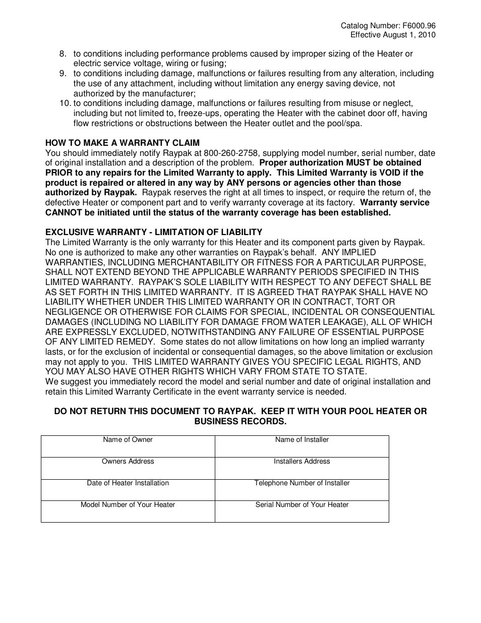 Raypak R410A User Manual | Page 2 / 2