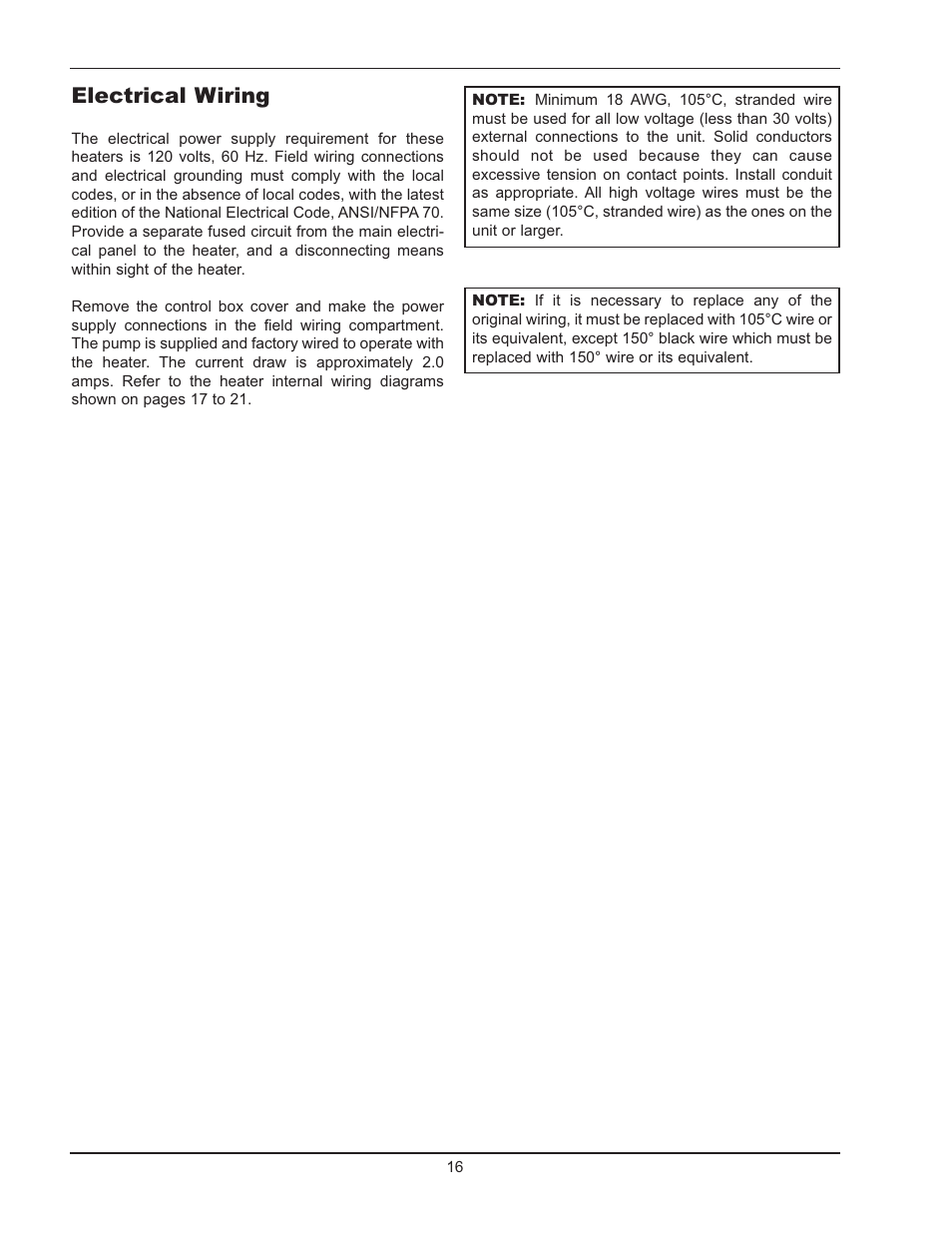 Electrical wiring | Raypak 2600401 User Manual | Page 16 / 40