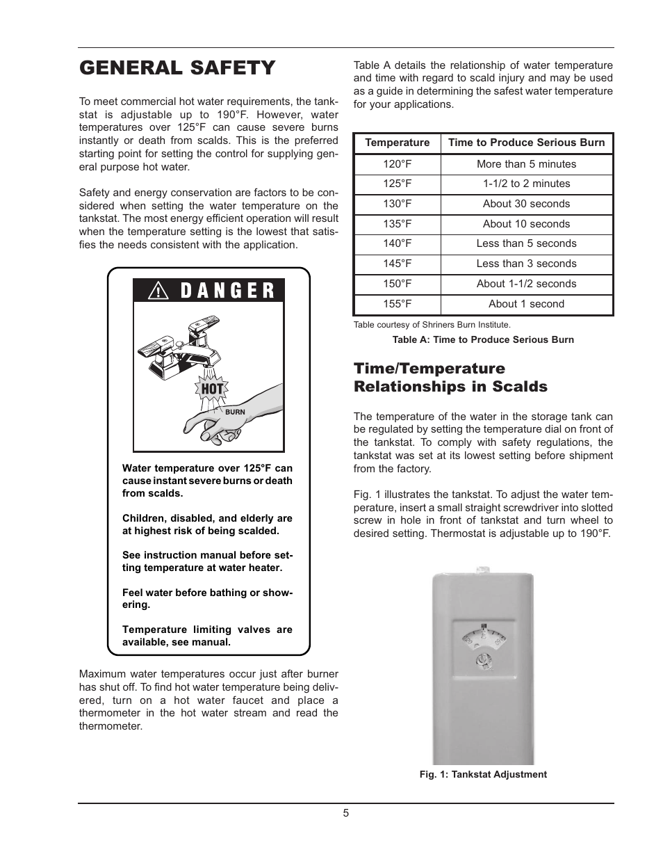 General safety, Time/temperature relationships in scalds | Raypak 2600401 User Manual | Page 5 / 40