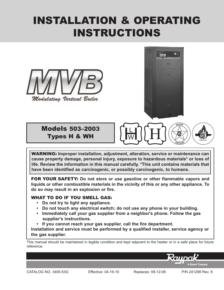 Raypak MVB 503-2003 User Manual | 56 pages