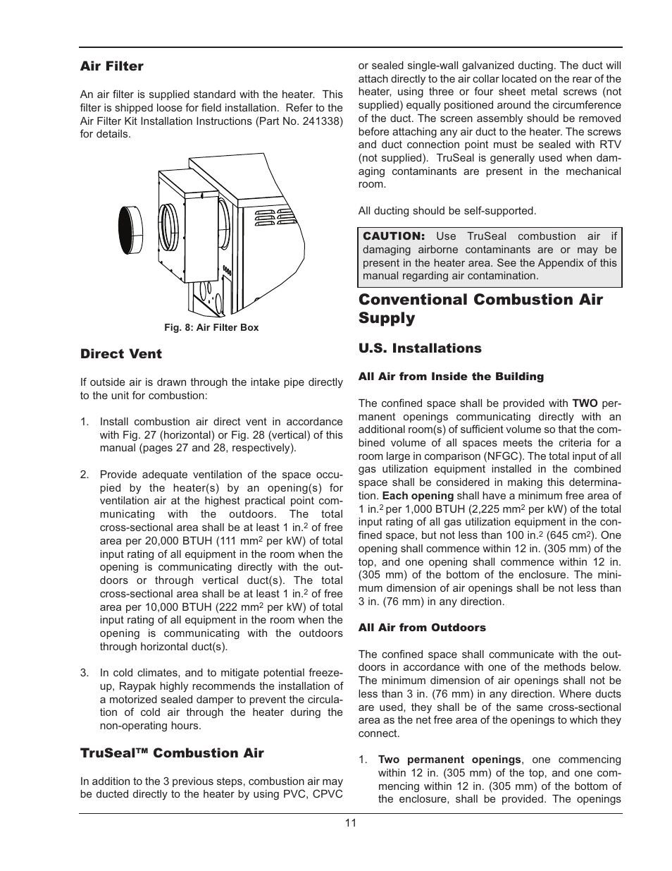 Conventional combustion air supply | Raypak MVB 503-2003 User Manual | Page 11 / 56
