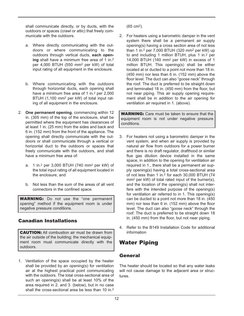 Water piping, Canadian installations, General | Raypak MVB 503-2003 User Manual | Page 12 / 56