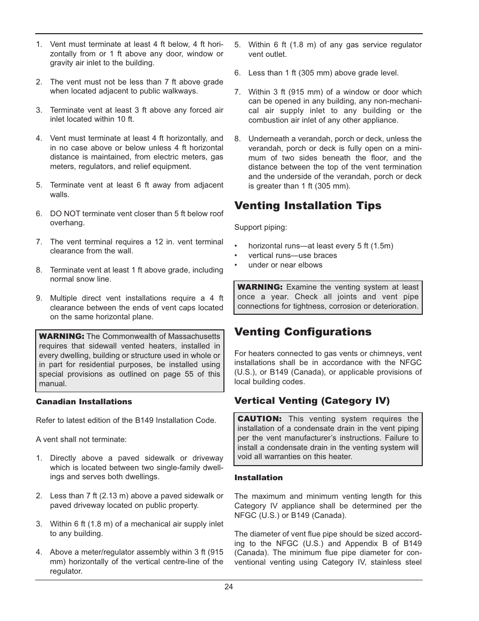 Venting installation tips, Venting configurations | Raypak MVB 503-2003 User Manual | Page 24 / 56