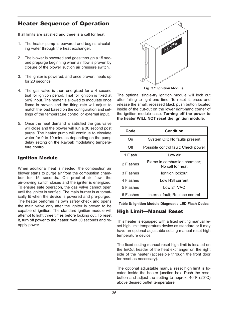 Heater sequence of operation | Raypak MVB 503-2003 User Manual | Page 36 / 56