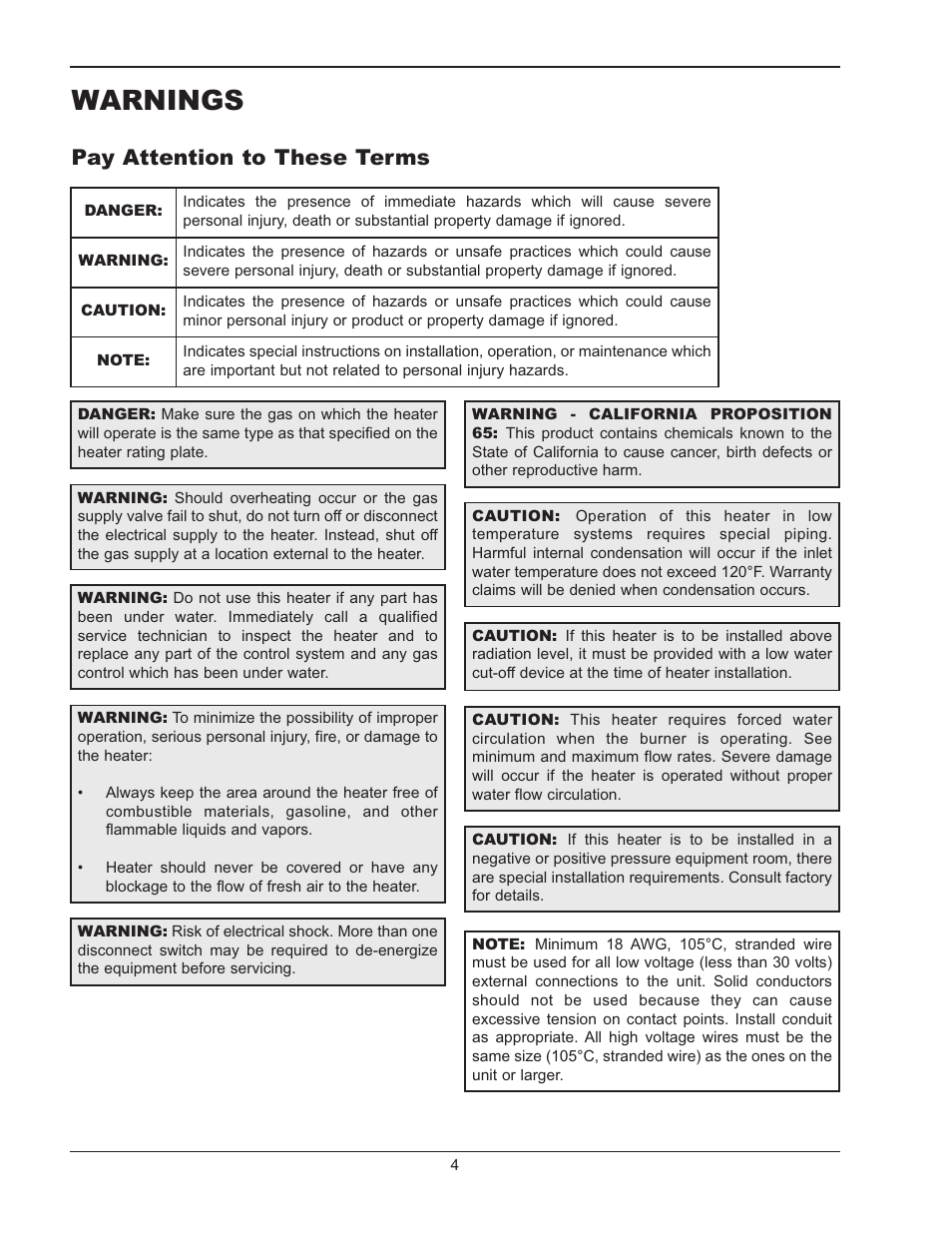 Warnings, Pay attention to these terms | Raypak MVB 503-2003 User Manual | Page 4 / 56