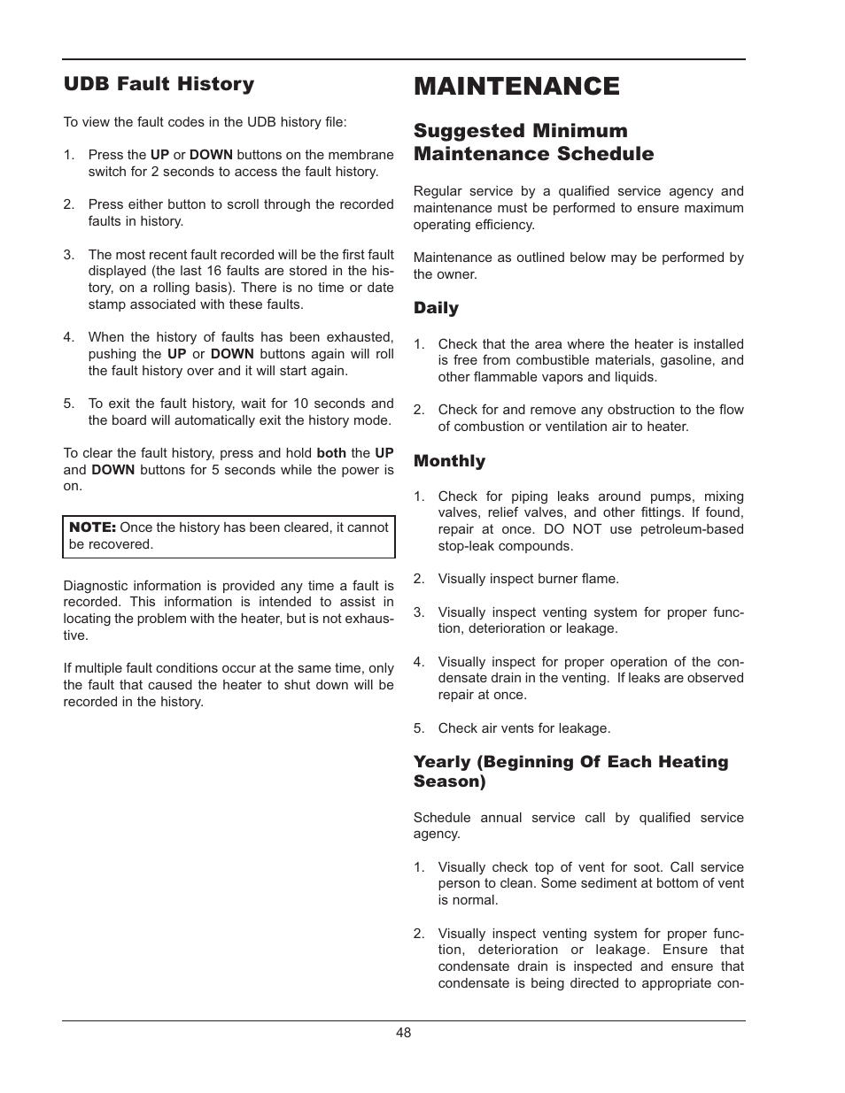 Wiring diagra, Wiring diagrams, Maintenance | Udb fault history, Suggested minimum maintenance schedule | Raypak MVB 503-2003 User Manual | Page 48 / 56