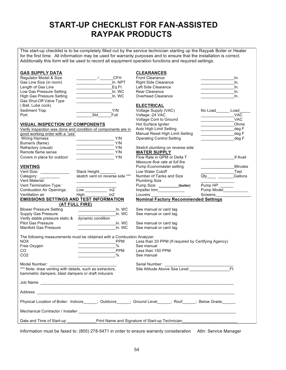 Raypak MVB 503-2003 User Manual | Page 54 / 56
