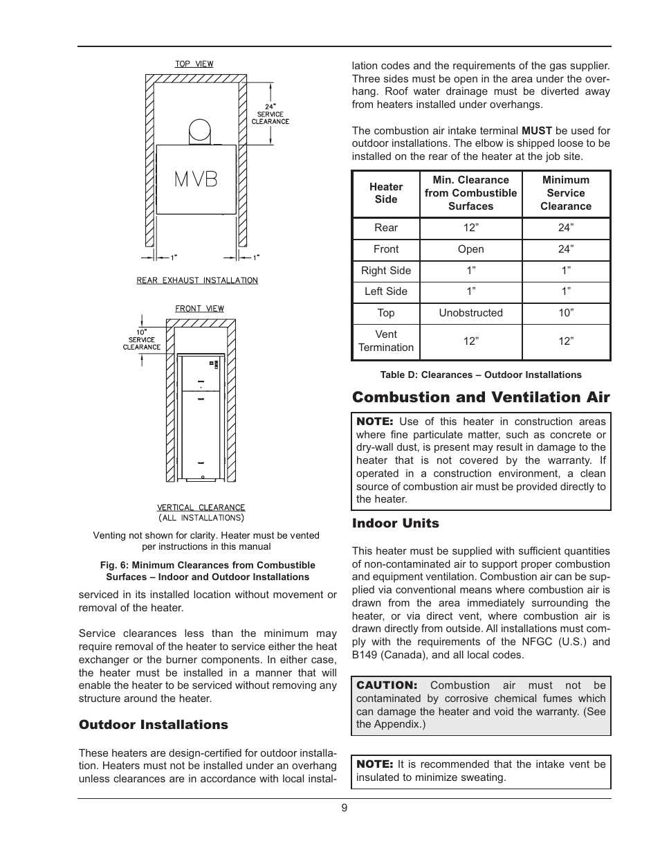 Combustion and ventilation air | Raypak MVB 503-2003 User Manual | Page 9 / 56