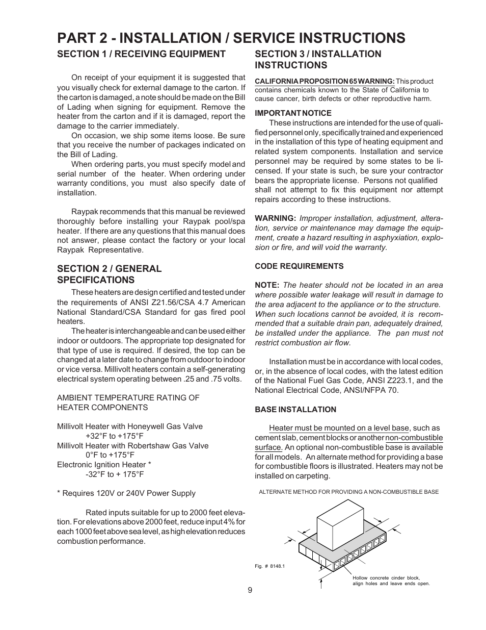 Part 2 - installation / service instructions | Raypak VERSA 155C User Manual | Page 9 / 35