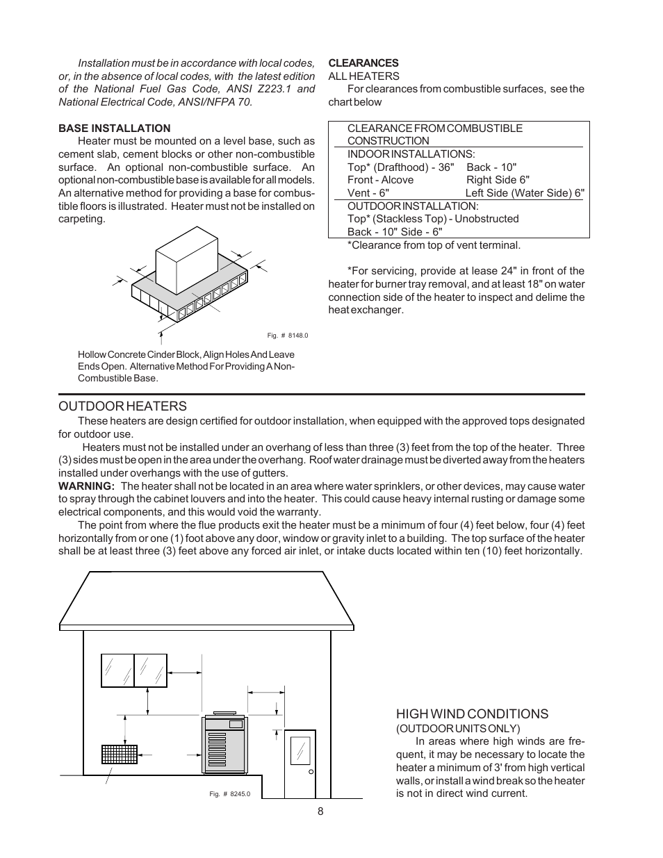 High wind conditions, Outdoor heaters | Raypak 514-824 User Manual | Page 8 / 32