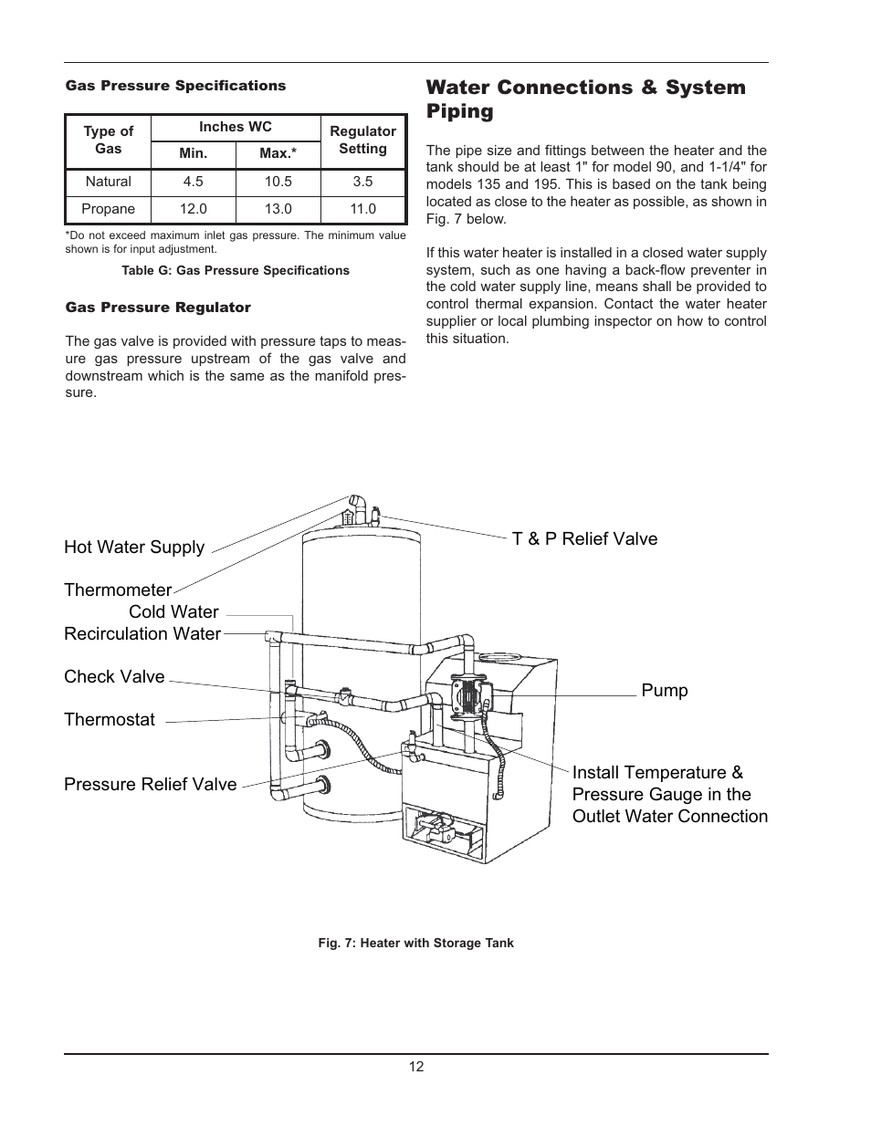 Water connections & system piping | Raypak 090A User Manual | Page 12 / 28