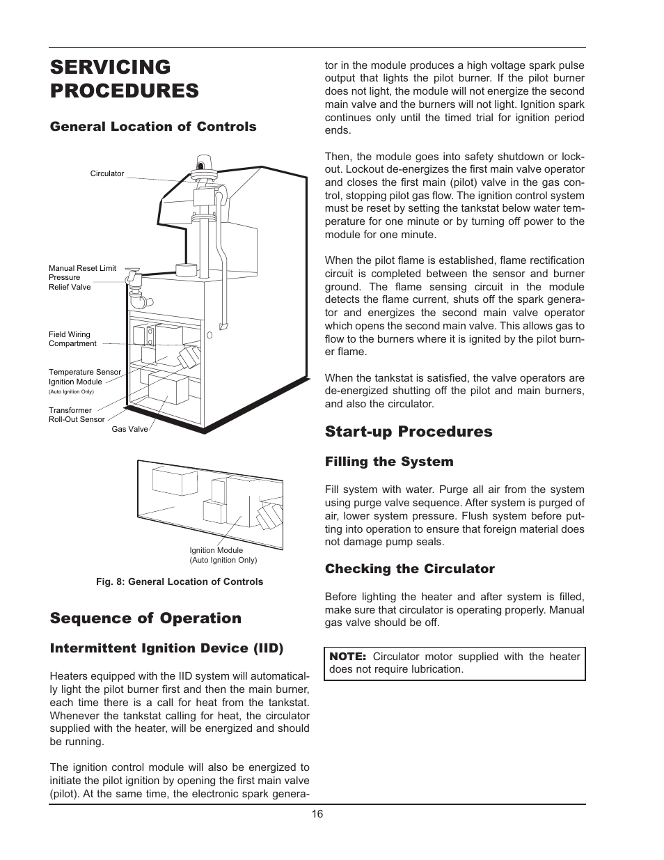 Servicing procedures, Sequence of operation, Start-up procedures | Raypak 090A User Manual | Page 16 / 28