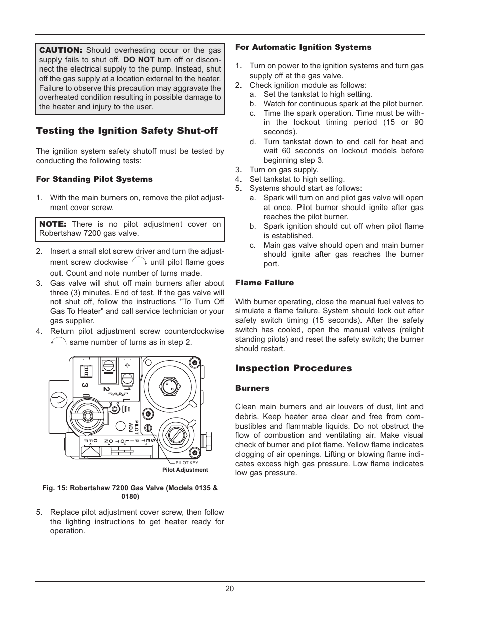 Testing the ignition safety shut-off, Inspection procedures | Raypak 090A User Manual | Page 20 / 28