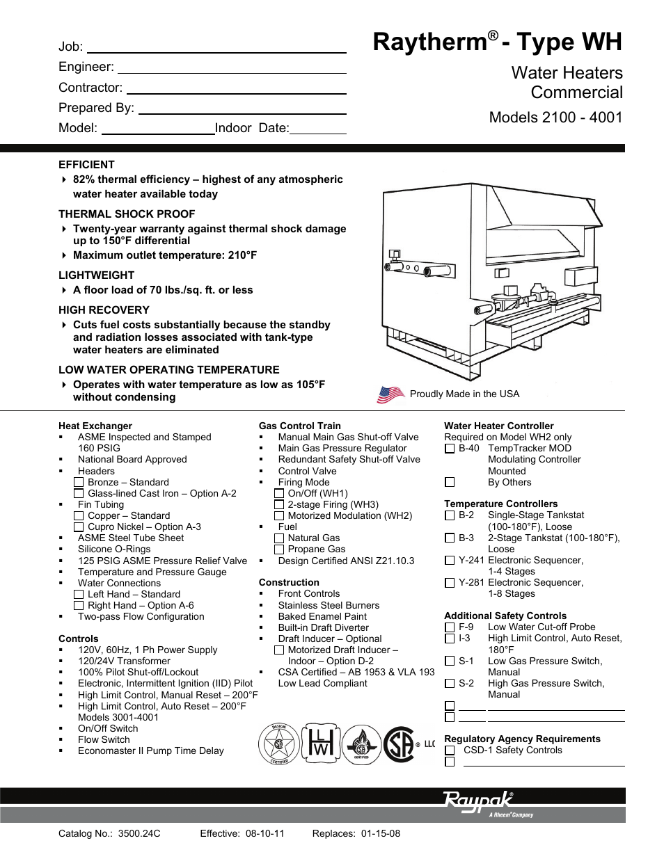 Raypak RAYTHERM 2100 User Manual | 2 pages