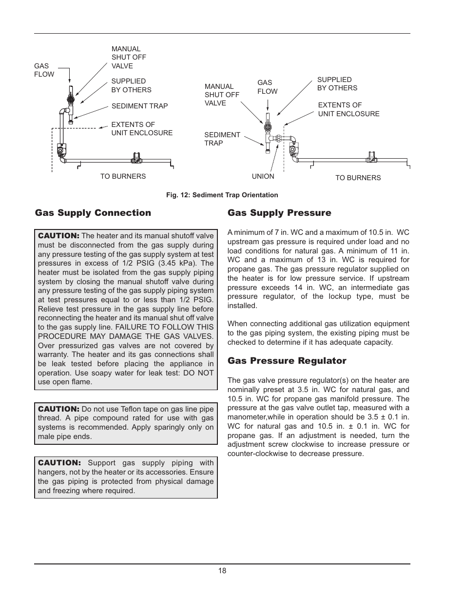 Gas supply connection gas supply pressure, Gas pressure regulator | Raypak HI DELTA 122-322 User Manual | Page 18 / 44