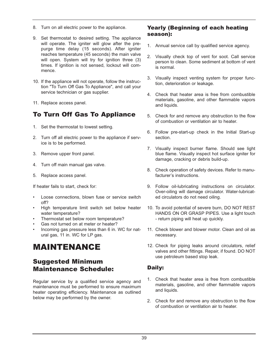 Maintenance, Suggested minimum maintenance schedule | Raypak HI DELTA 122-322 User Manual | Page 39 / 44