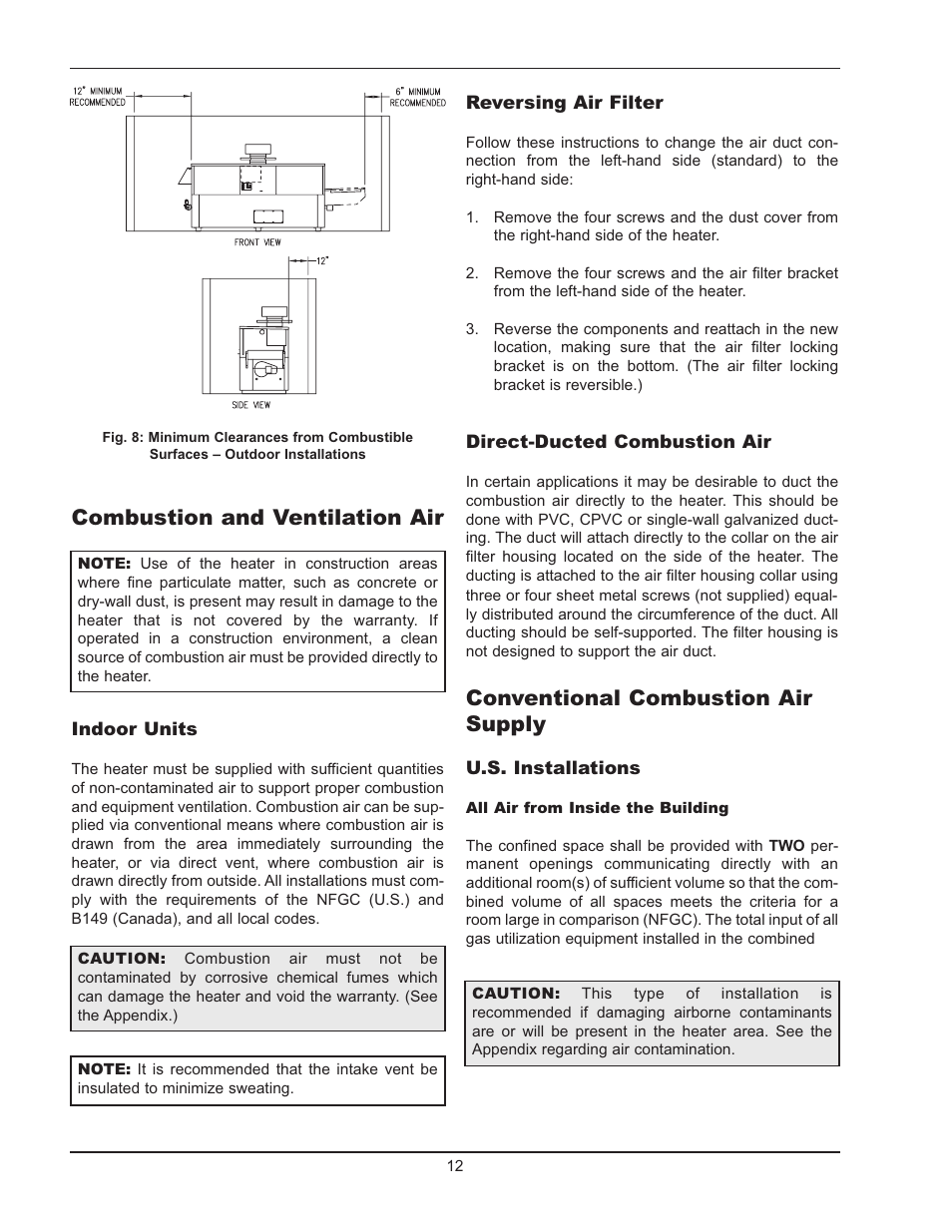 Conventional combustion air supply, Combustion and ventilation air | Raypak 399B-2339B User Manual | Page 12 / 52