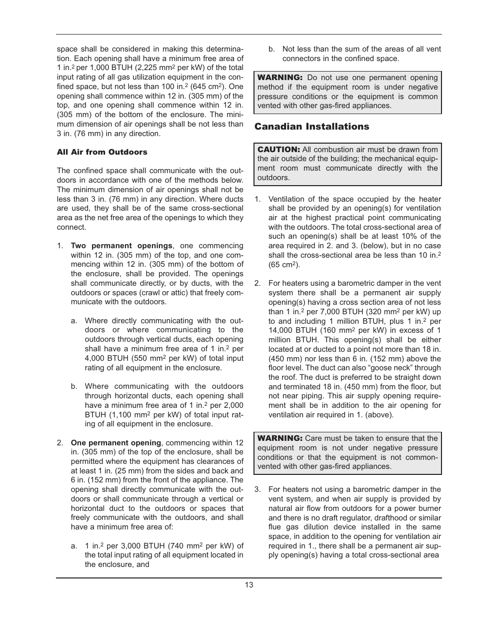 Canadian installations | Raypak 399B-2339B User Manual | Page 13 / 52