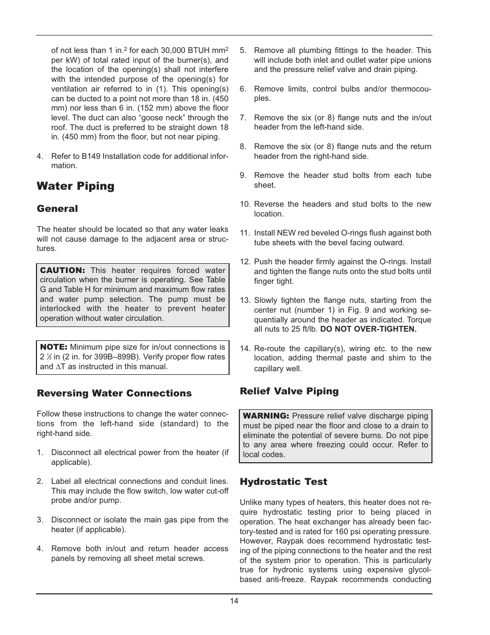 Water piping | Raypak 399B-2339B User Manual | Page 14 / 52
