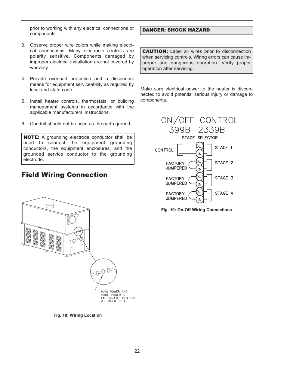 Field wiring connection | Raypak 399B-2339B User Manual | Page 22 / 52