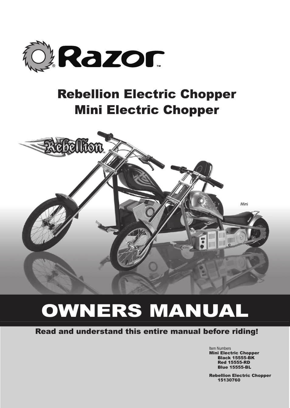 Razor MINI ELECTRIC CHOPPER 15130760 User Manual | 17 pages