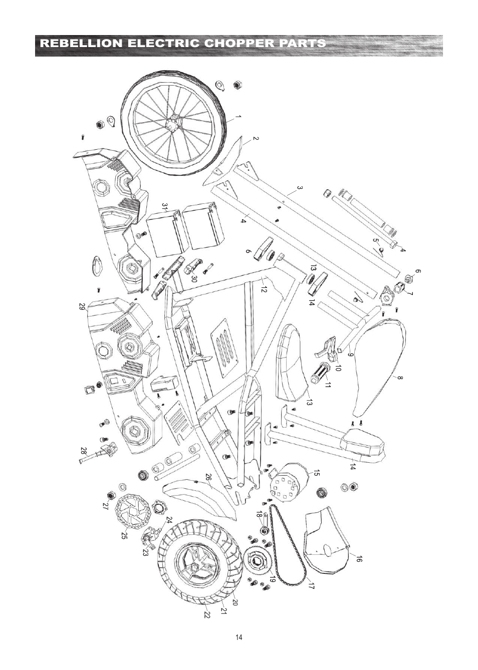 Rebellion electric chopper parts | Razor MINI ELECTRIC CHOPPER 15130760 User Manual | Page 15 / 17