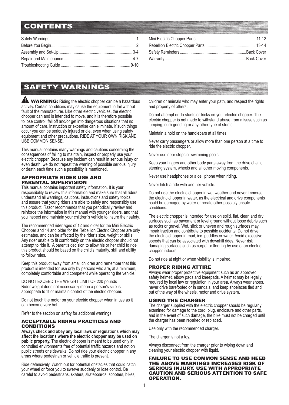 Razor MINI ELECTRIC CHOPPER 15130760 User Manual | Page 2 / 17