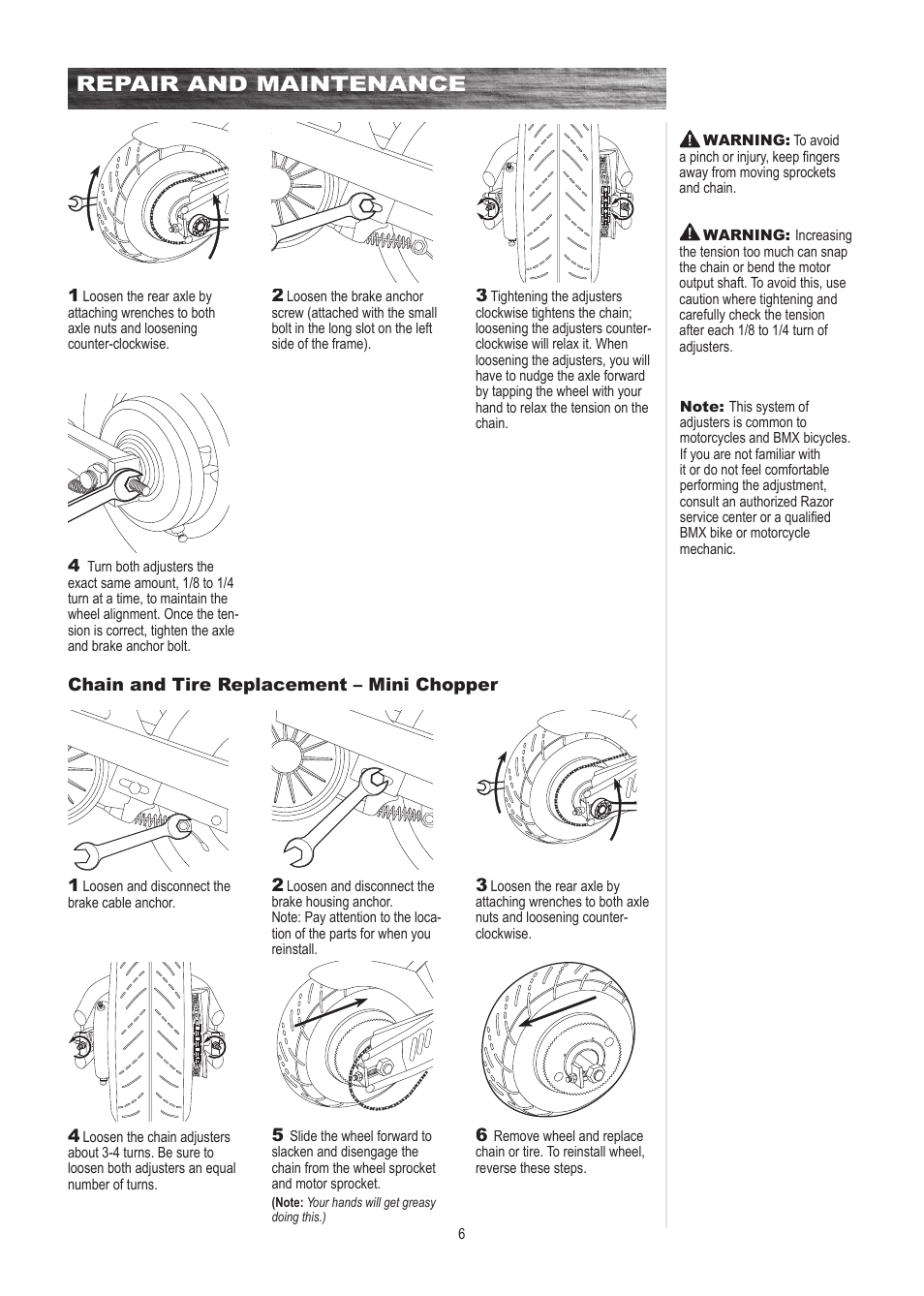 Repair and maintenance | Razor MINI ELECTRIC CHOPPER 15130760 User Manual | Page 7 / 17